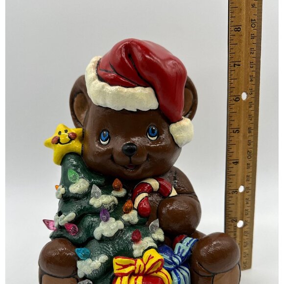 Vintage Santa Claus Bear Christmas Tree Lighted Ceramic 1990s Kitschy Decoration - Picture 10 of 10